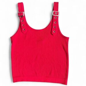 Suzette Collection Red Ribbed Tank Top with Buckle Adjustable Straps Size M